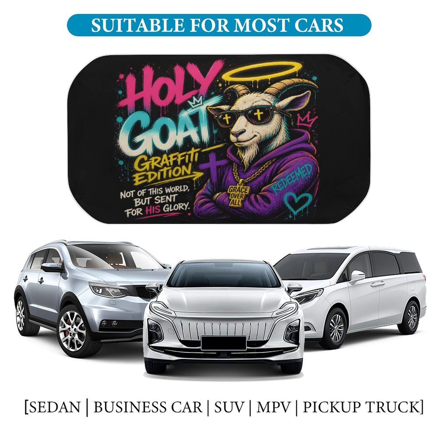 Holy Goat — Graffiti Edition Christian Car Sunshade Umbrella - ClaimedbyGodDesigns