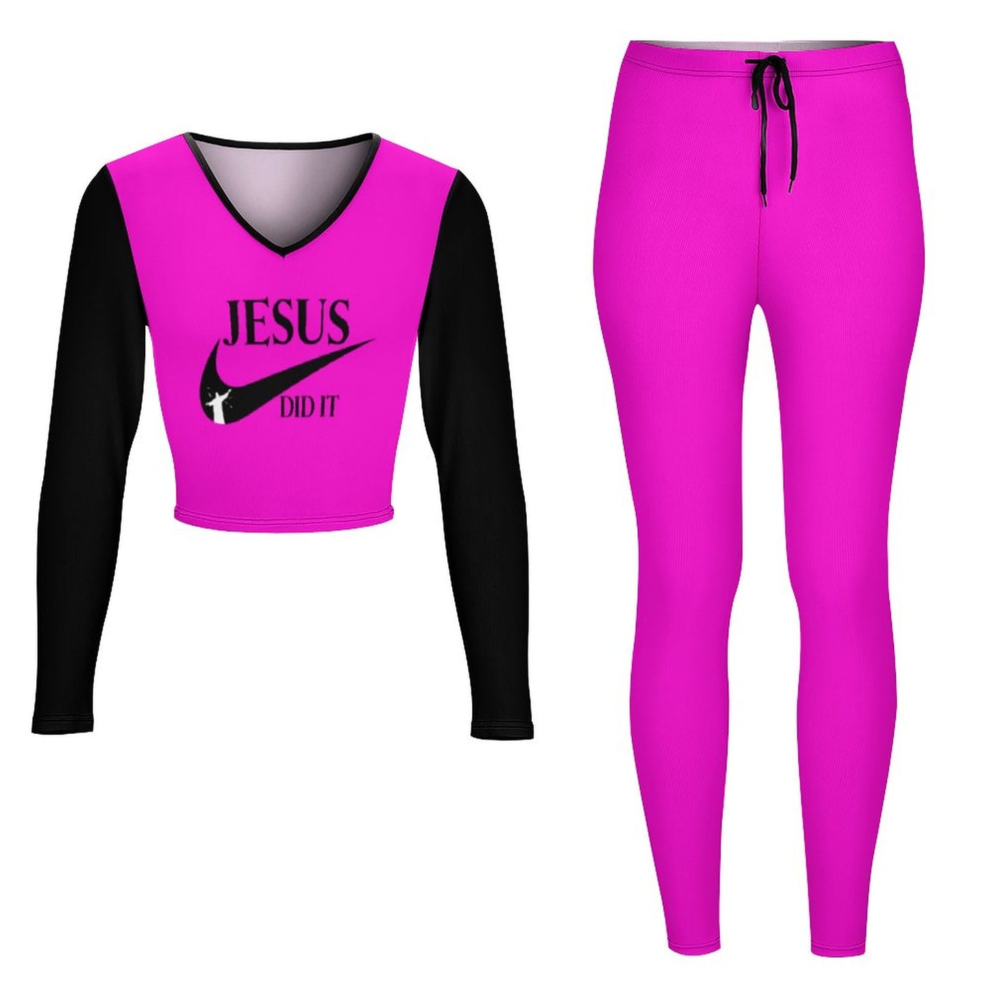 Jesus Did It (Like Nike) Women's Christian Casual Outfit V neck Sweatshirt Set  SALE-Personal Design