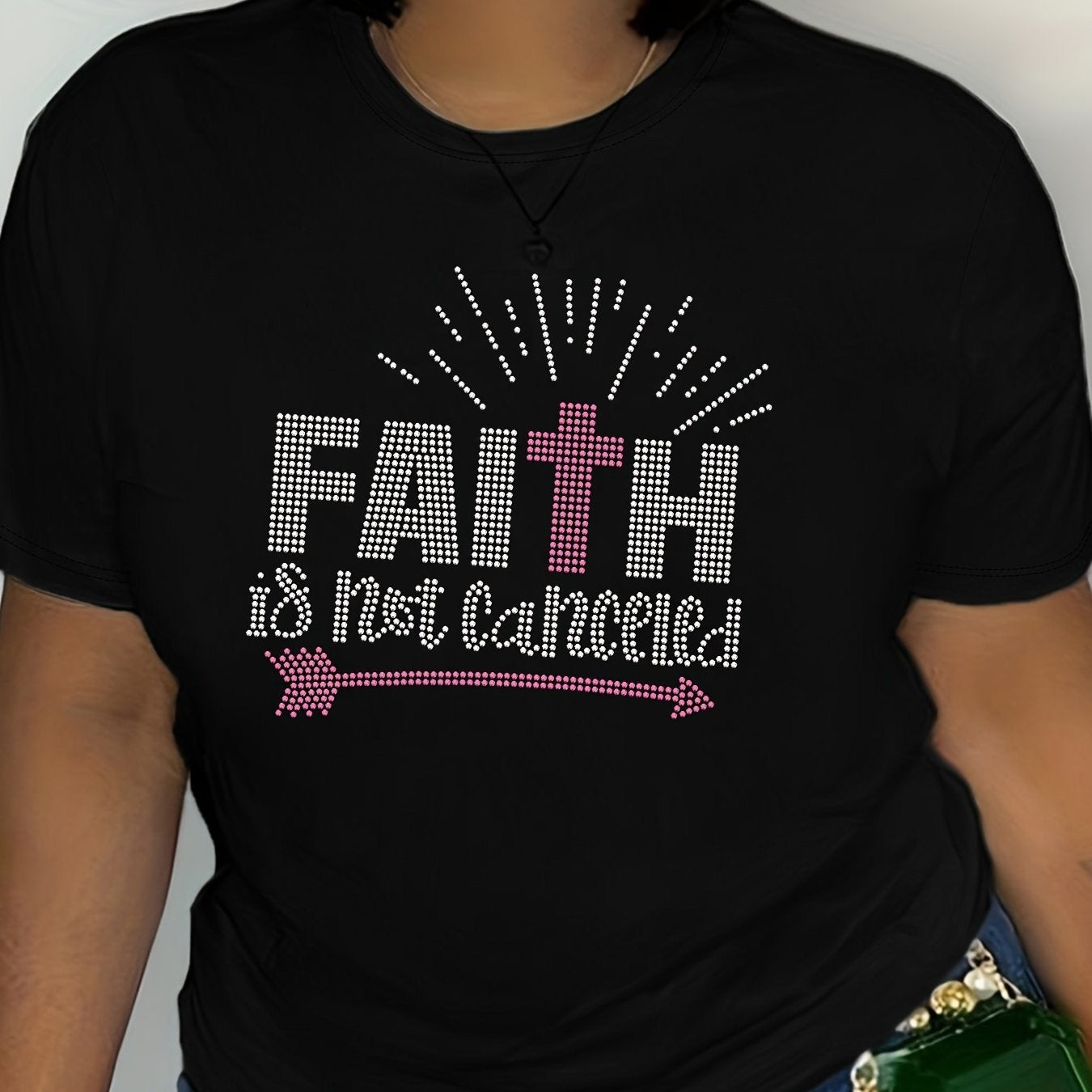 Faith Letter Print T-shirt, Short Sleeve Crew Neck Casual Top For Summer & Spring, Women's Clothing claimedbygoddesigns