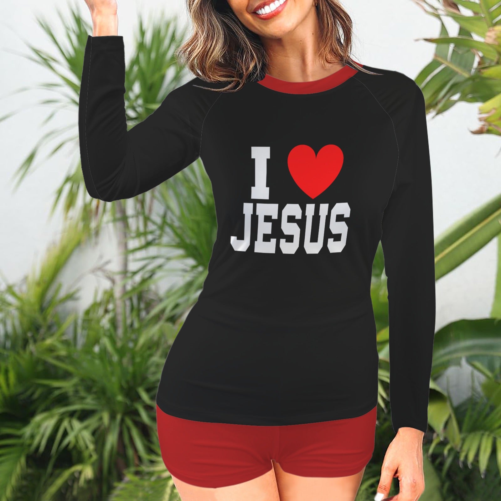 I Love Jesus Christian Women's Long Sleeve& Shorts Tankini Set