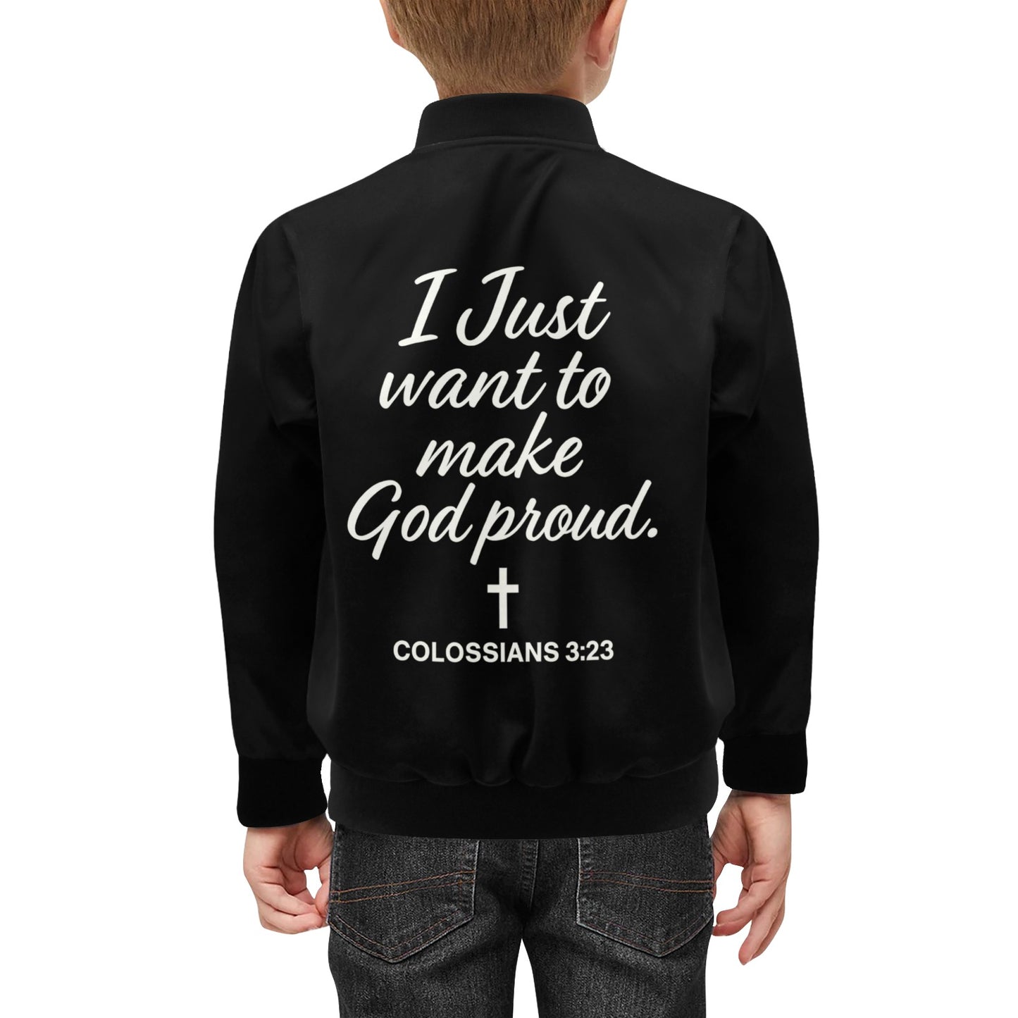 I Just Want To Make Him Proud Kids' Bomber Jacket with Pockets - ClaimedbyGodDesigns
