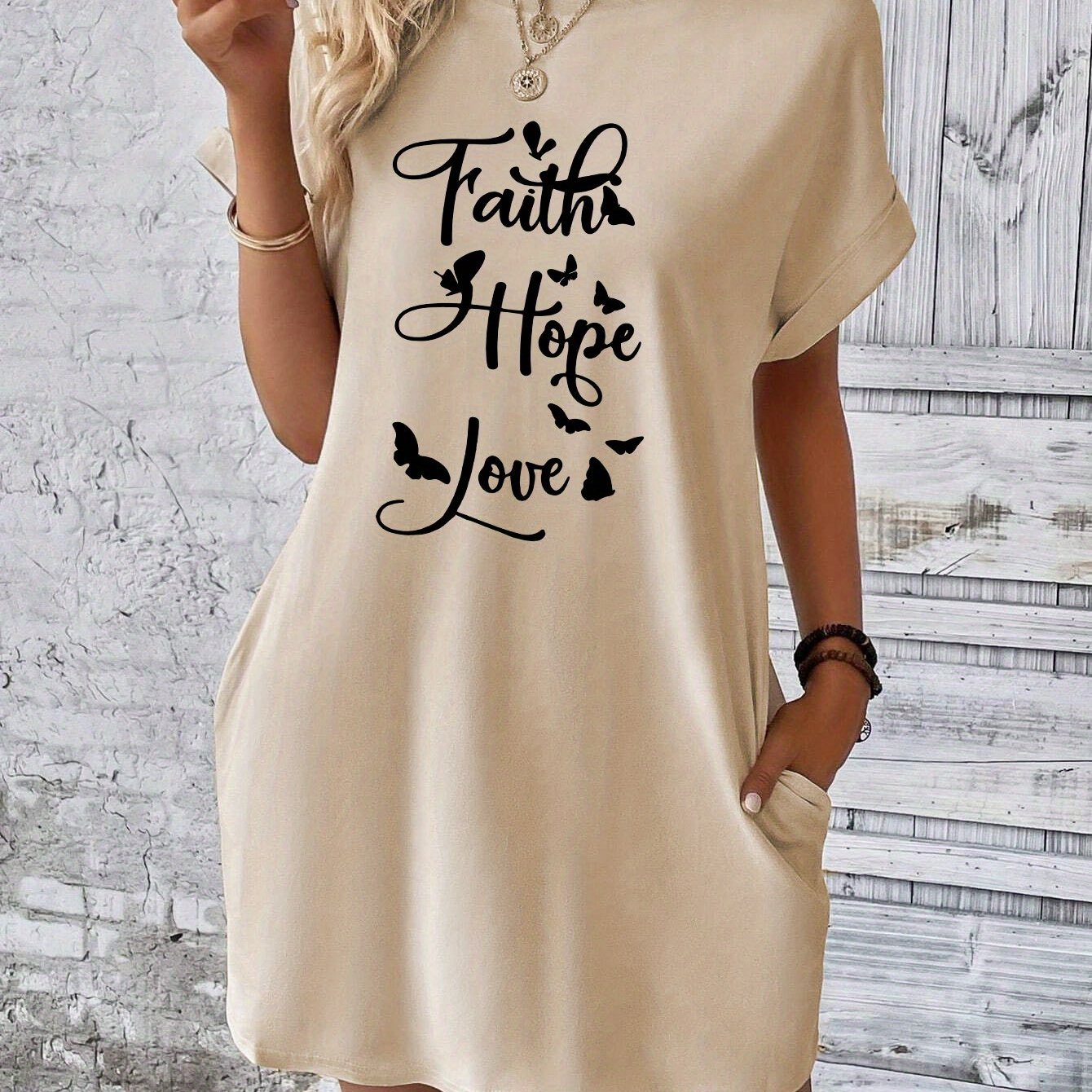 Faith Hope Love Women's Christian T-shirt Casual Dresses claimedbygoddesigns