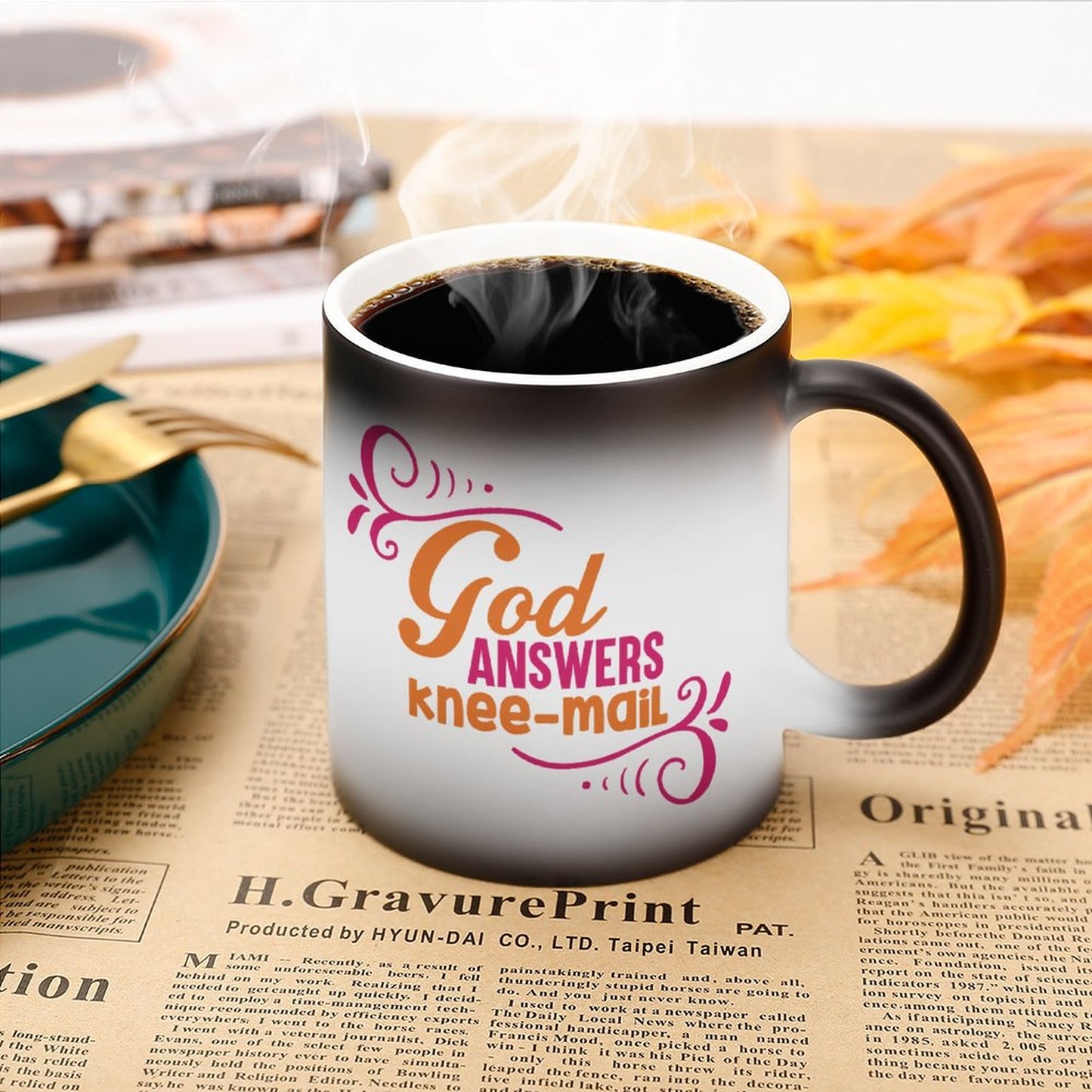 God Answers Knee Mail Funny Christian Color Changing Mug (Dual-sided)