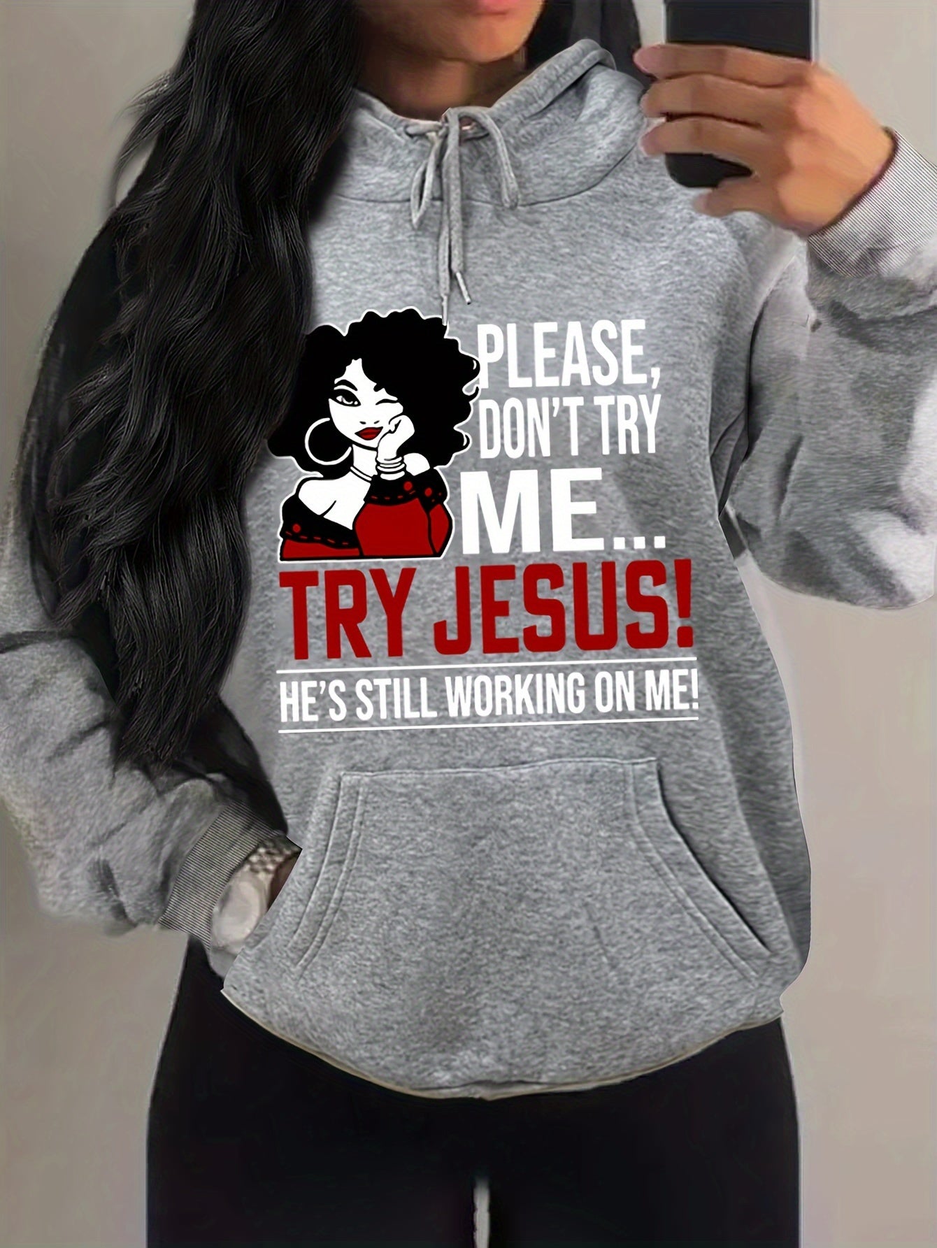 Please Don't Try Me Try Jesus Funny Plus Size Women’s Christian Pullover Hooded Sweatshirt claimedbygoddesigns