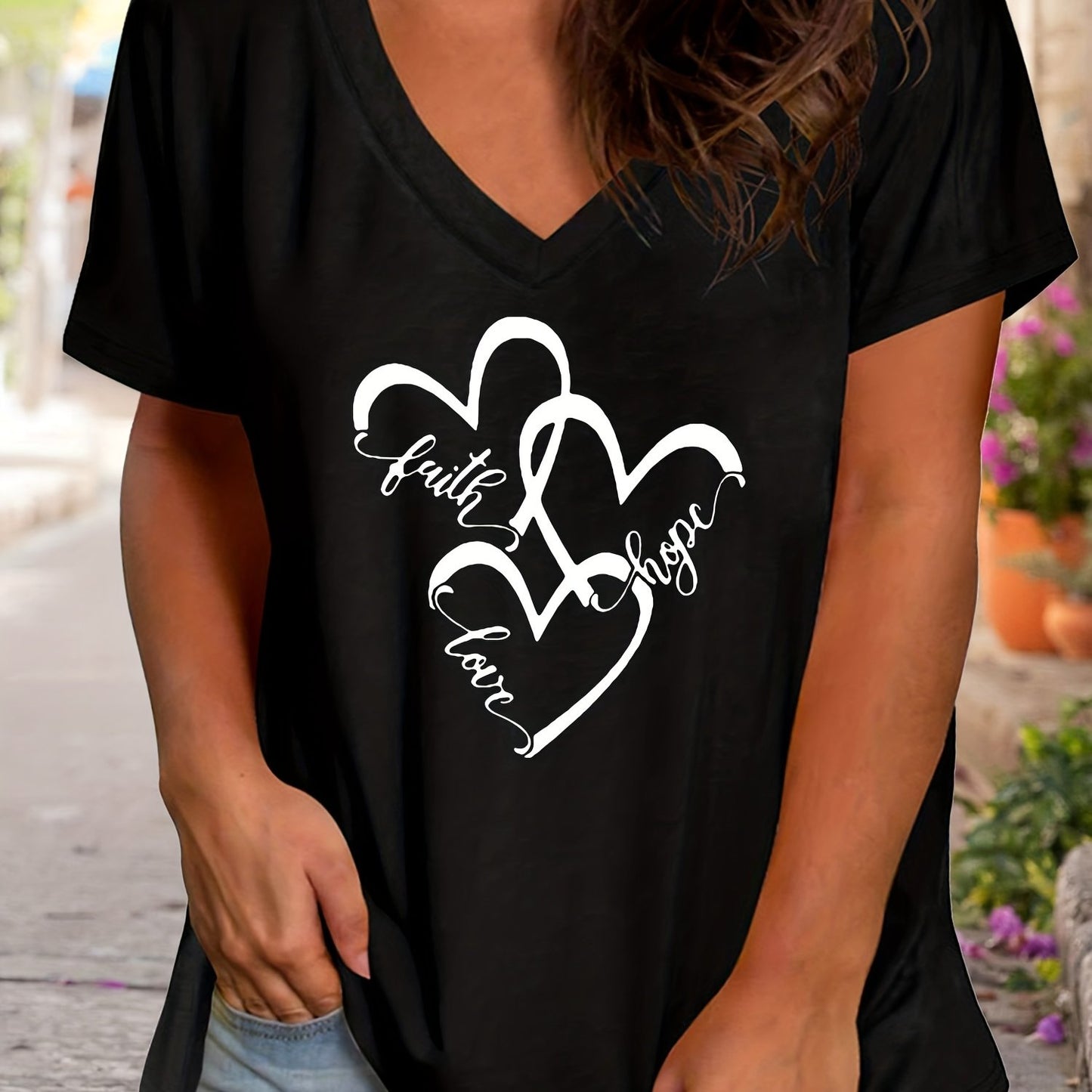 Faith Hope Love (hearts) Plus Size Women's Christian T-shirt claimedbygoddesigns