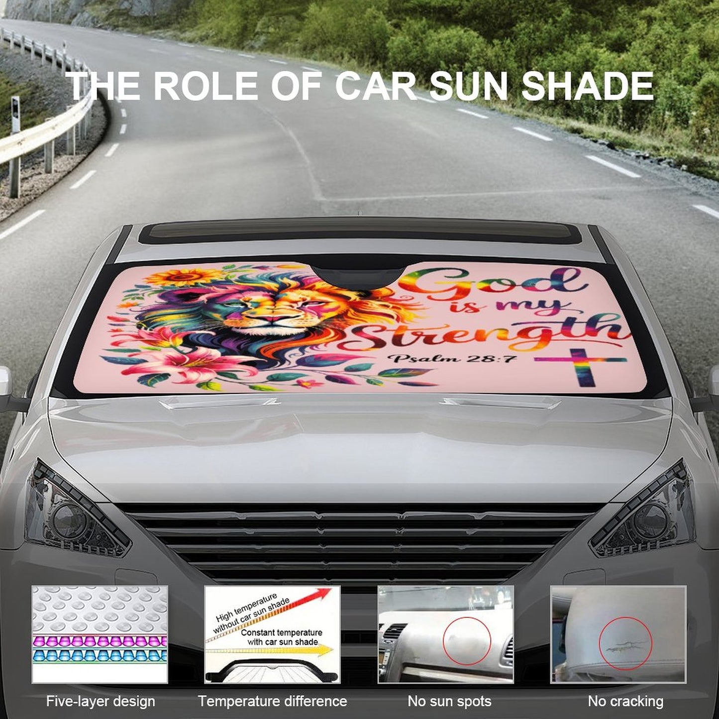 He Is My Strength Christian Car SunShade - ClaimedbyGodDesigns