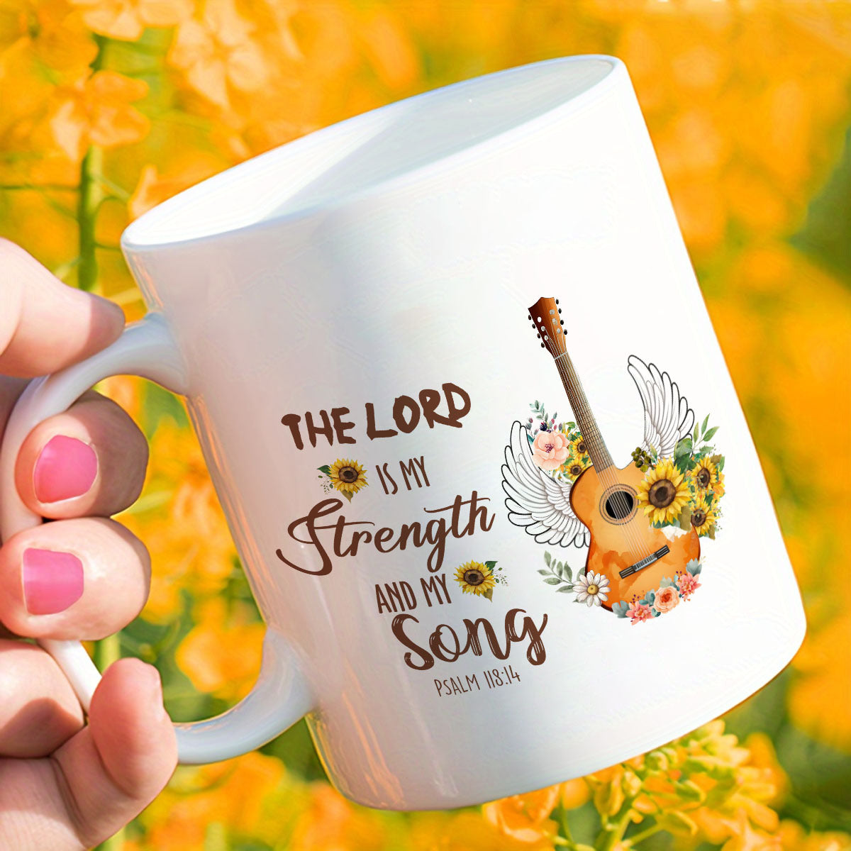 The Lord Is My Strength & Song Christian White Ceramic Mug, 11oz claimedbygoddesigns