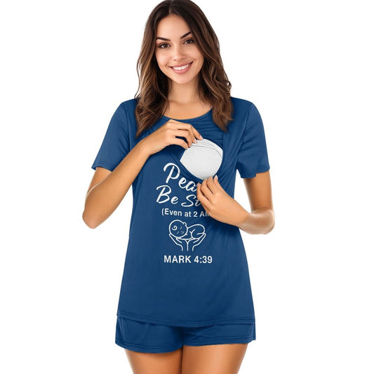 Peace Be Still Christian Maternity Short Sleeve Pajama Set - ClaimedbyGodDesigns