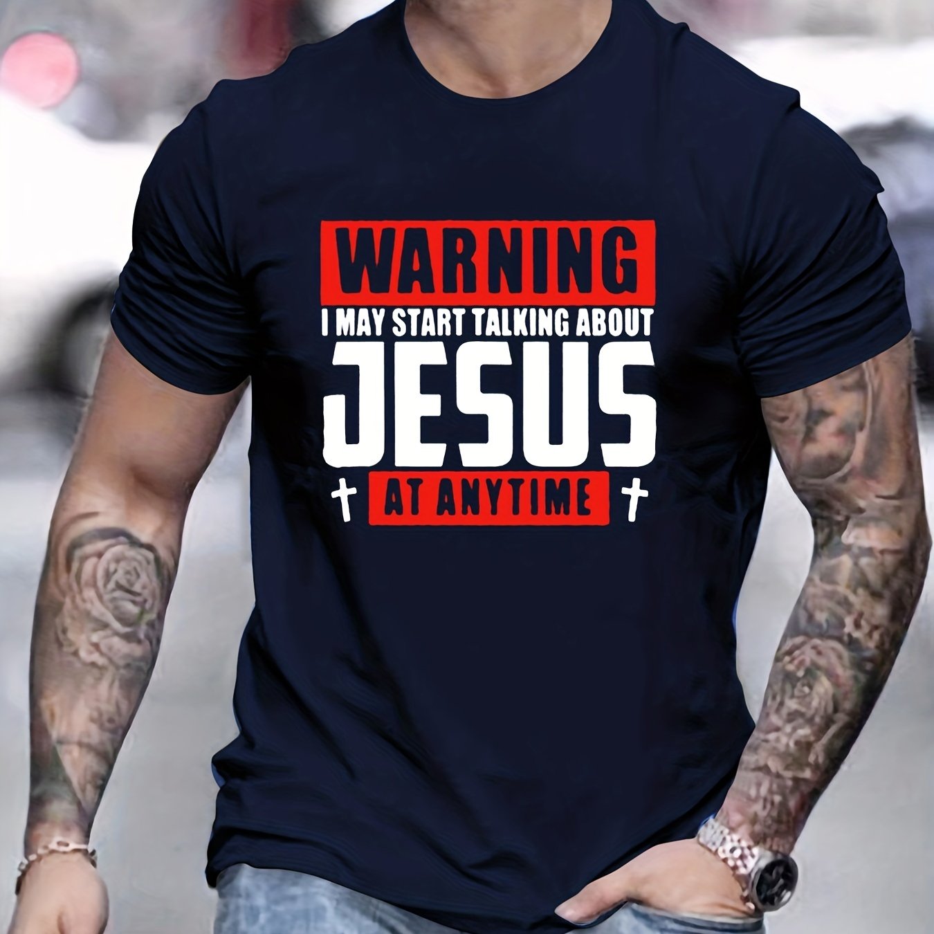 WARNING I May Start Talking About Jesus Anytime Men's Christian T-shirt claimedbygoddesigns