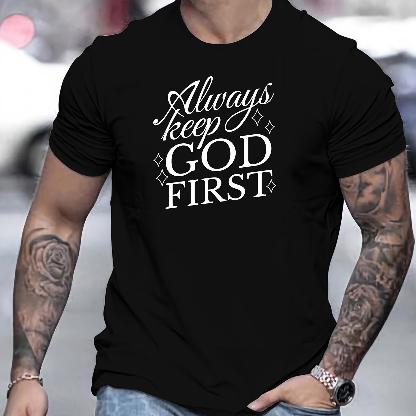 Always Keep God First Men's Christian T-shirt claimedbygoddesigns