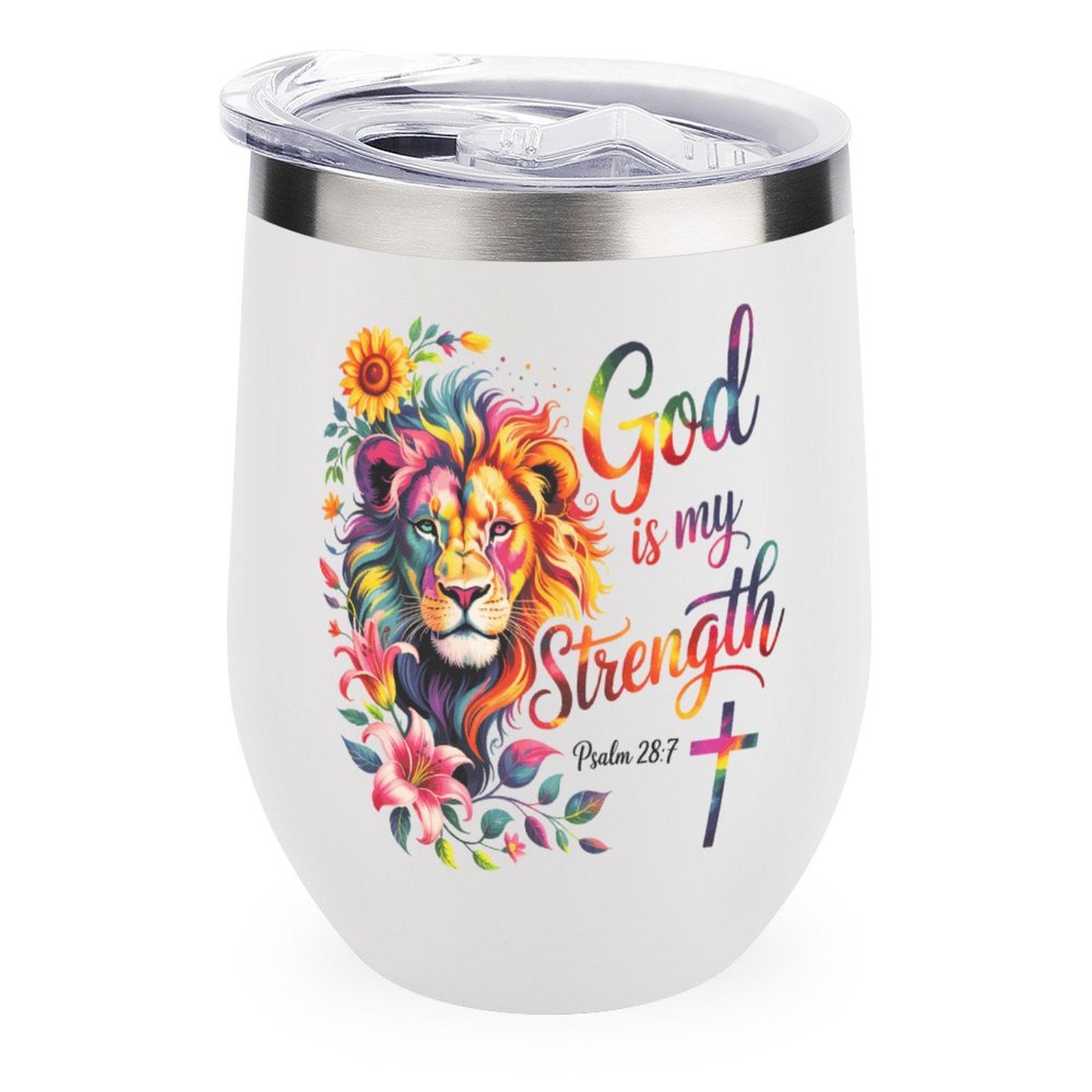 He Is My Strength Christian Wine Tumbler with Lid - ClaimedbyGodDesigns