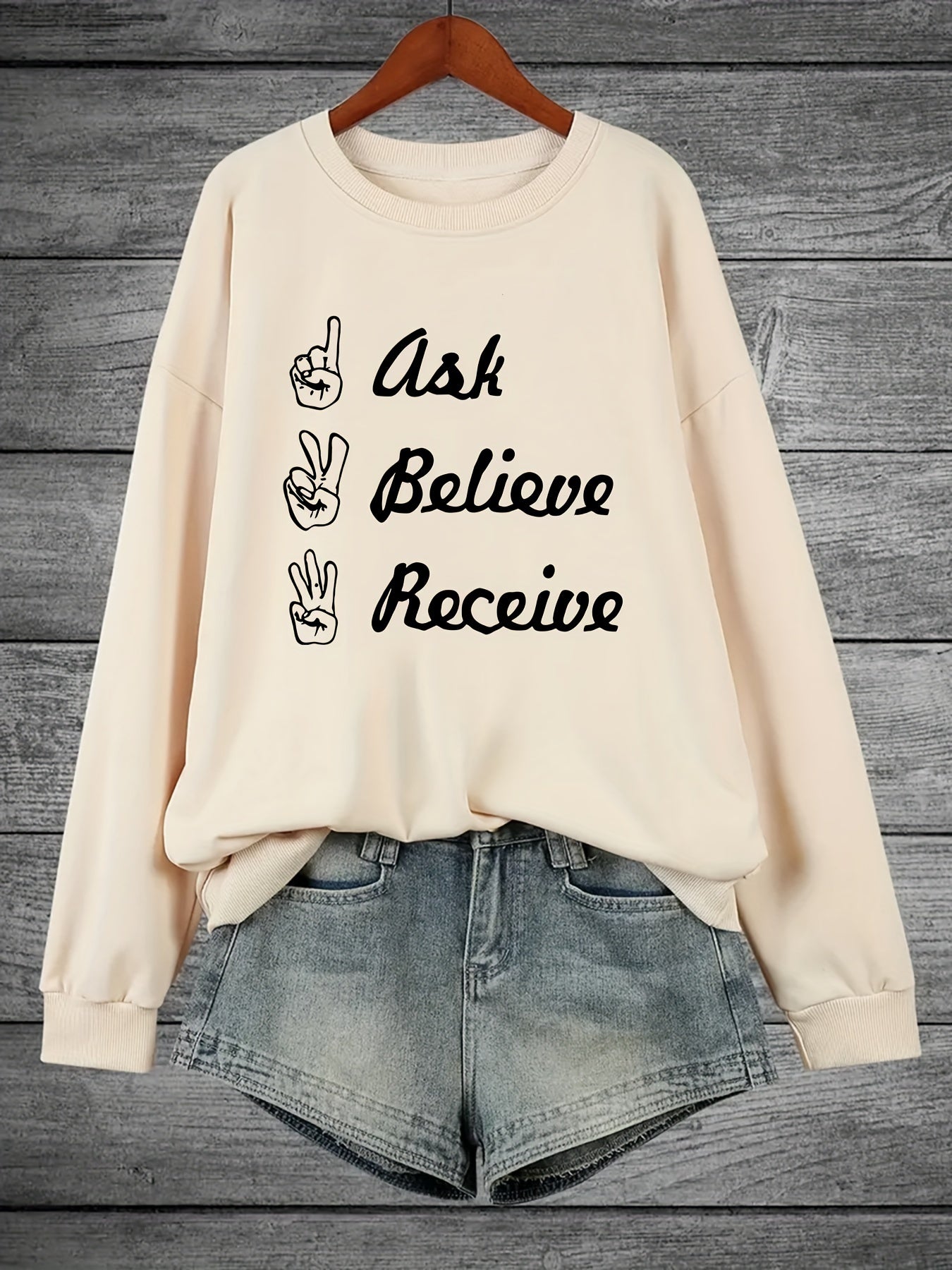 Ask Believe Receive Plus Size Women's Christian Pullover Sweatshirt claimedbygoddesigns