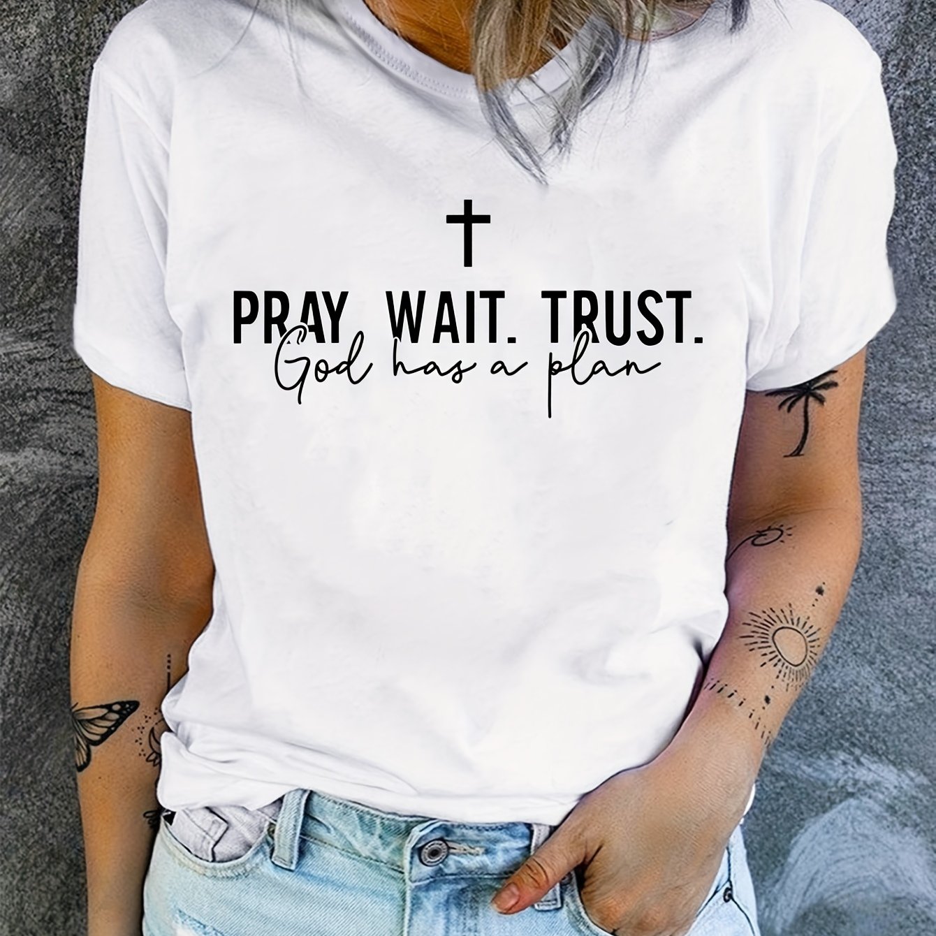 Pray Wait Trust God Has A Plan Women's Christian T-shirt claimedbygoddesigns