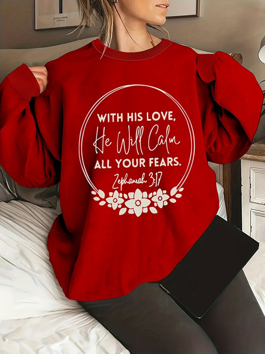 He Will Calm All Your Fears Plus Size Women's Christian Pullover Sweatshirt claimedbygoddesigns