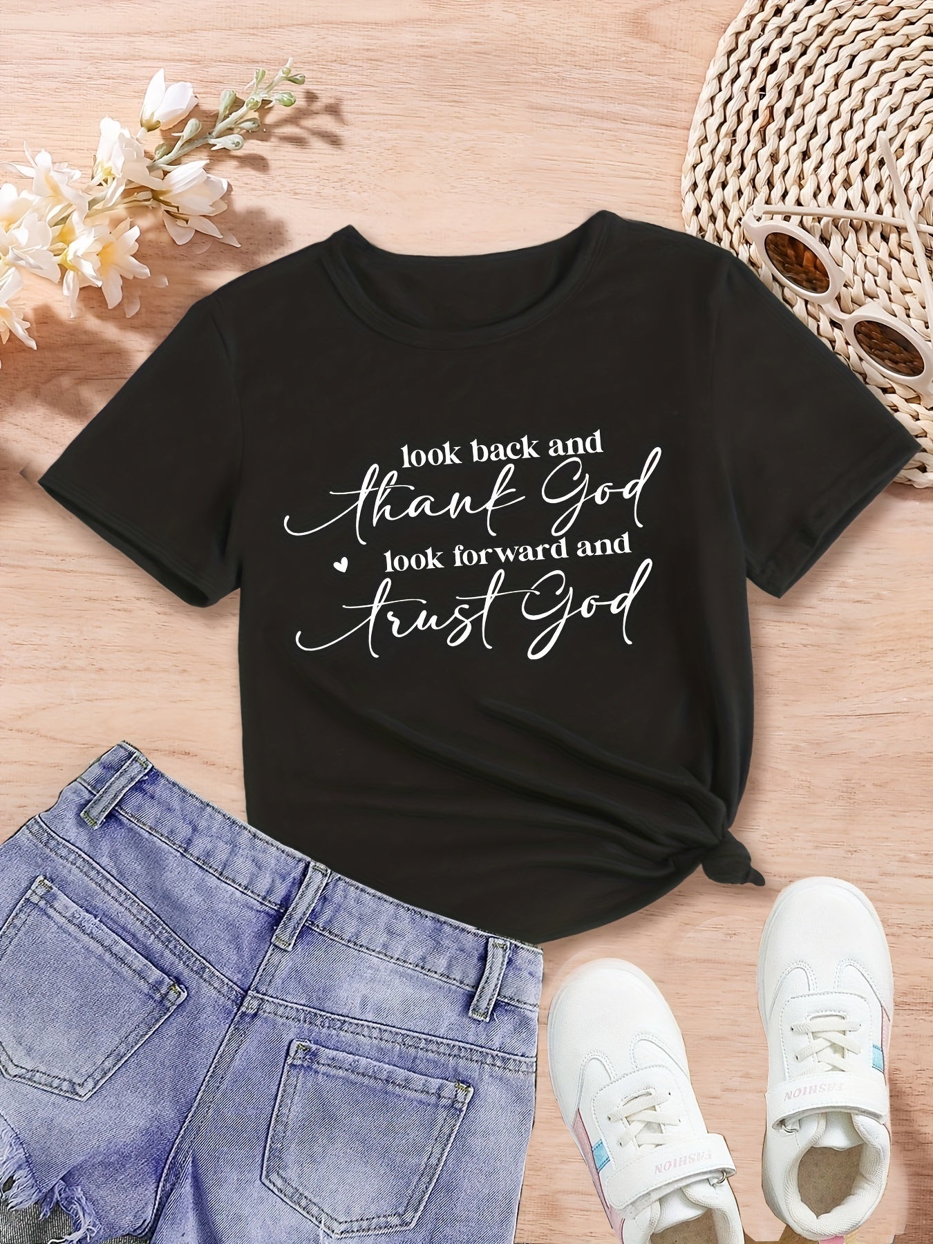 Look Back And Thank God Look Forward And Trust God Youth Christian T-shirt claimedbygoddesigns