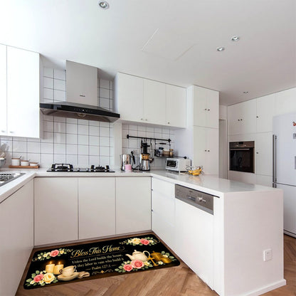 Bless This Home Floral Christian Kitchen Mat