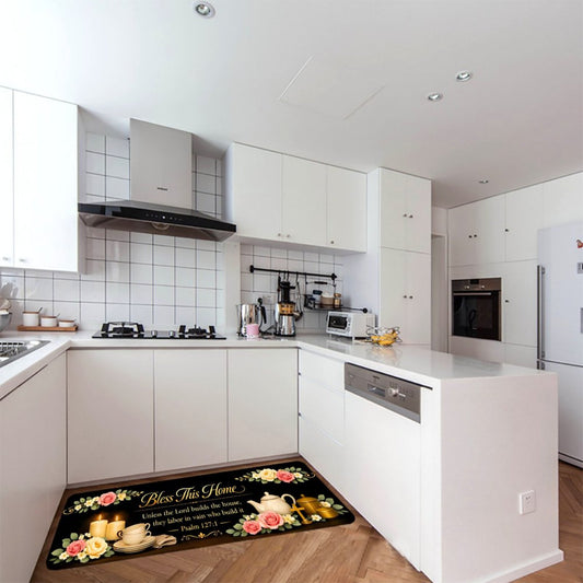 Bless This Home Floral Christian Kitchen Mat
