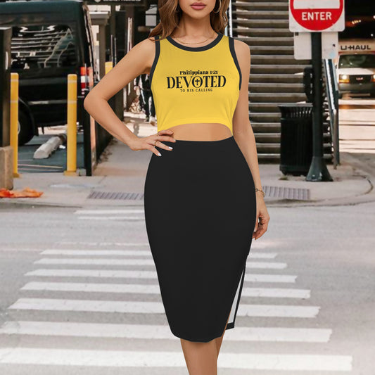 Devoted To His Calling Crew Neck Side Slit Cut Out Sleeveless Christian Bodycon Dress