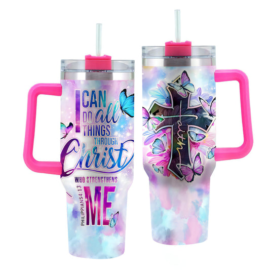 Faith/I Can Do All Things Christian Stainless Steel Vacuum Insulated Tumbler With Lid & Straw, 40oz claimedbygoddesigns