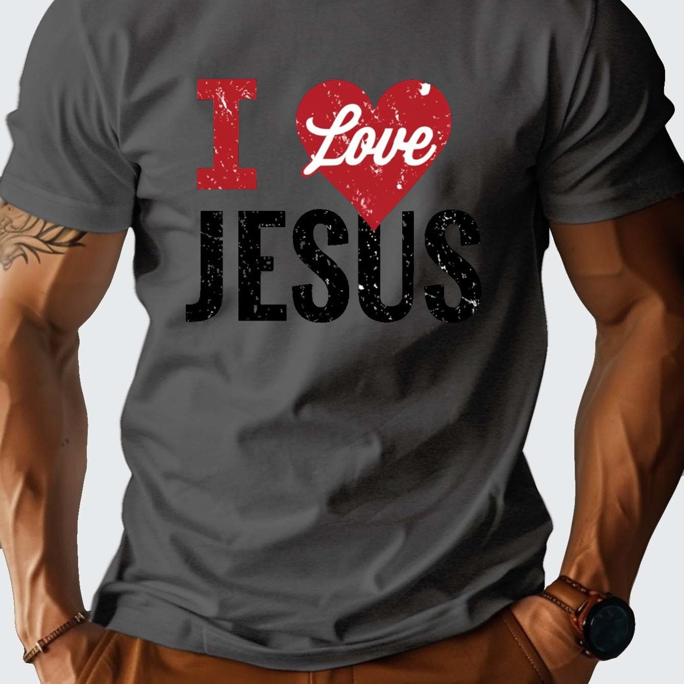 I LOVE JESUS (heart) Men's Christian T-shirt claimedbygoddesigns