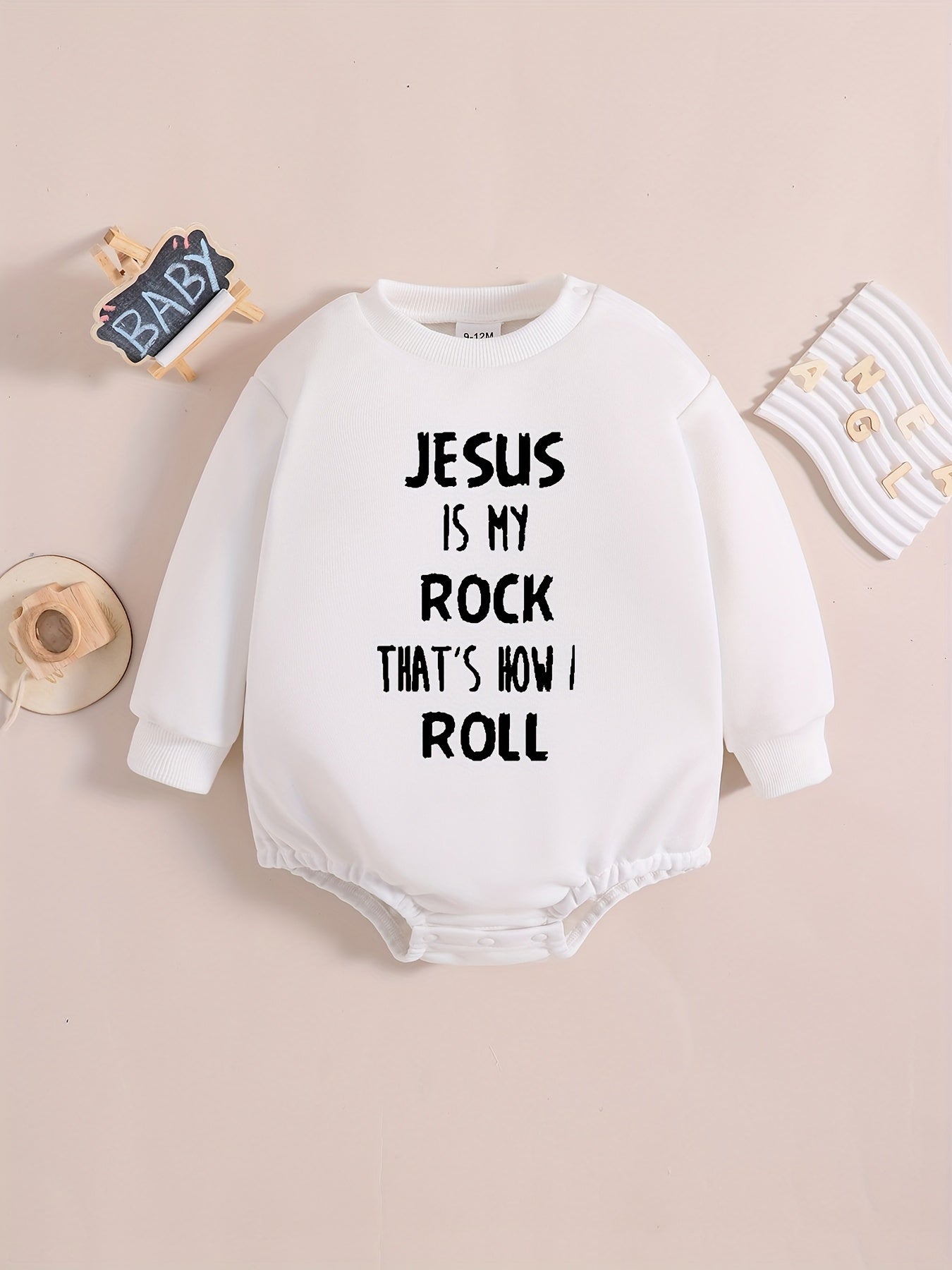 JESUS IS MY ROCK That's How I Roll Long Sleeve Christian Baby Onesie claimedbygoddesigns