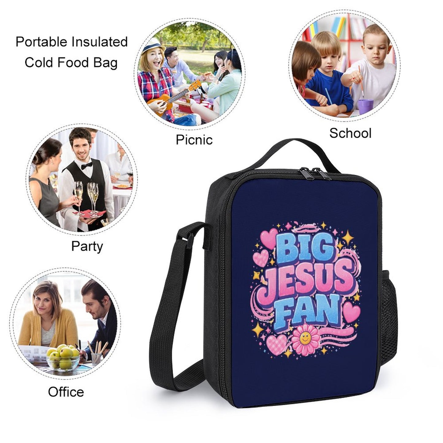 Big Jesus Fan 3 PCS Christian Backpack Set (Backpack, Lunch Bag and Pencil Case) - ClaimedbyGodDesigns