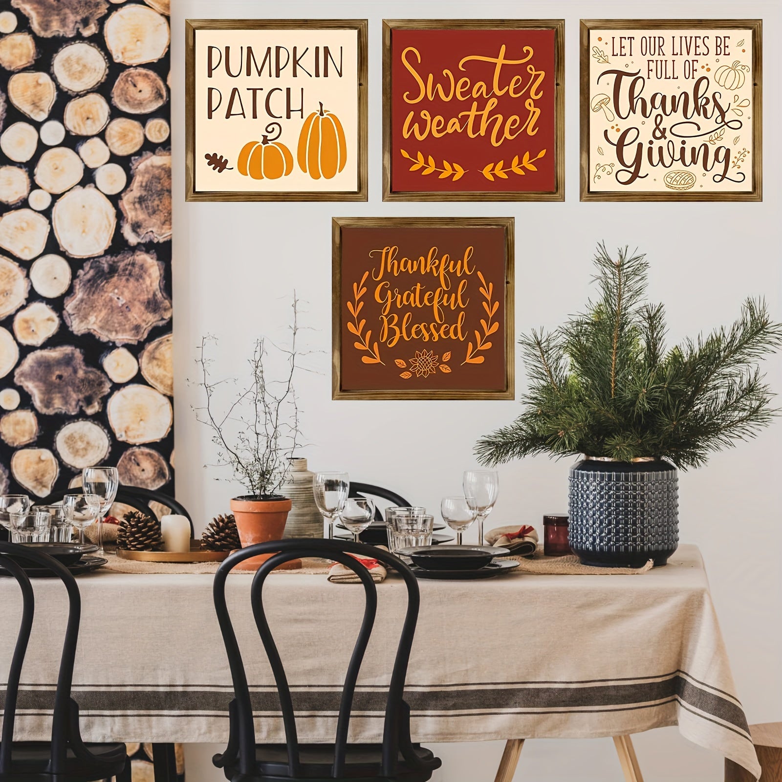 Let Our Lives Be Full Of Thanks & Giving (thanksgiving themed) Christian Wooden Sign (11.81x11.81inch 30CMx30CM) claimedbygoddesigns