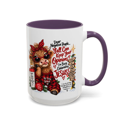 Dear Negative People… I’m Busy Celebrating Jesus! Christmas Cow Mug