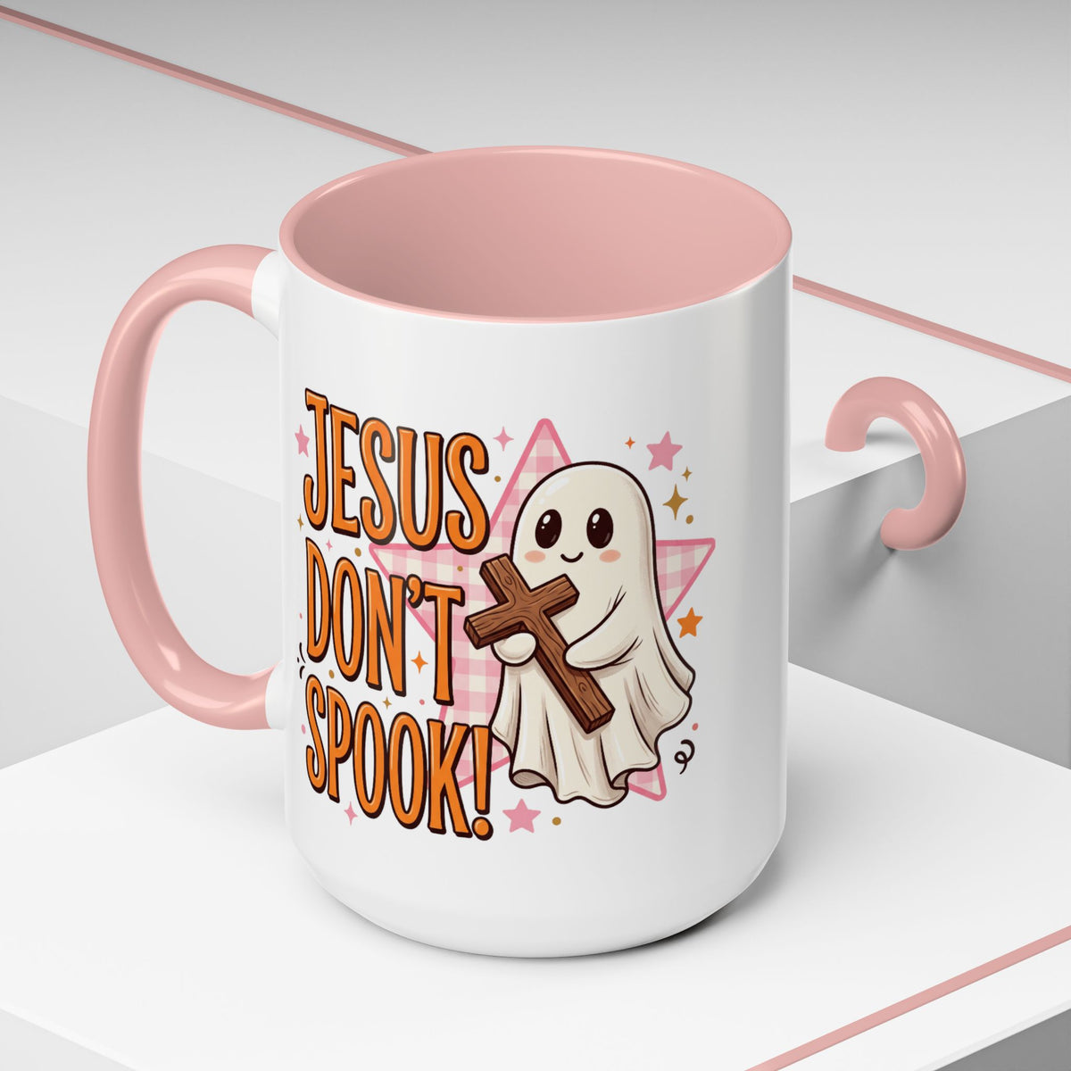 Accent Coffee Mug — "Jesus Don't Spook!" Cute Ghost Christian Coffee Mug (11/15oz)