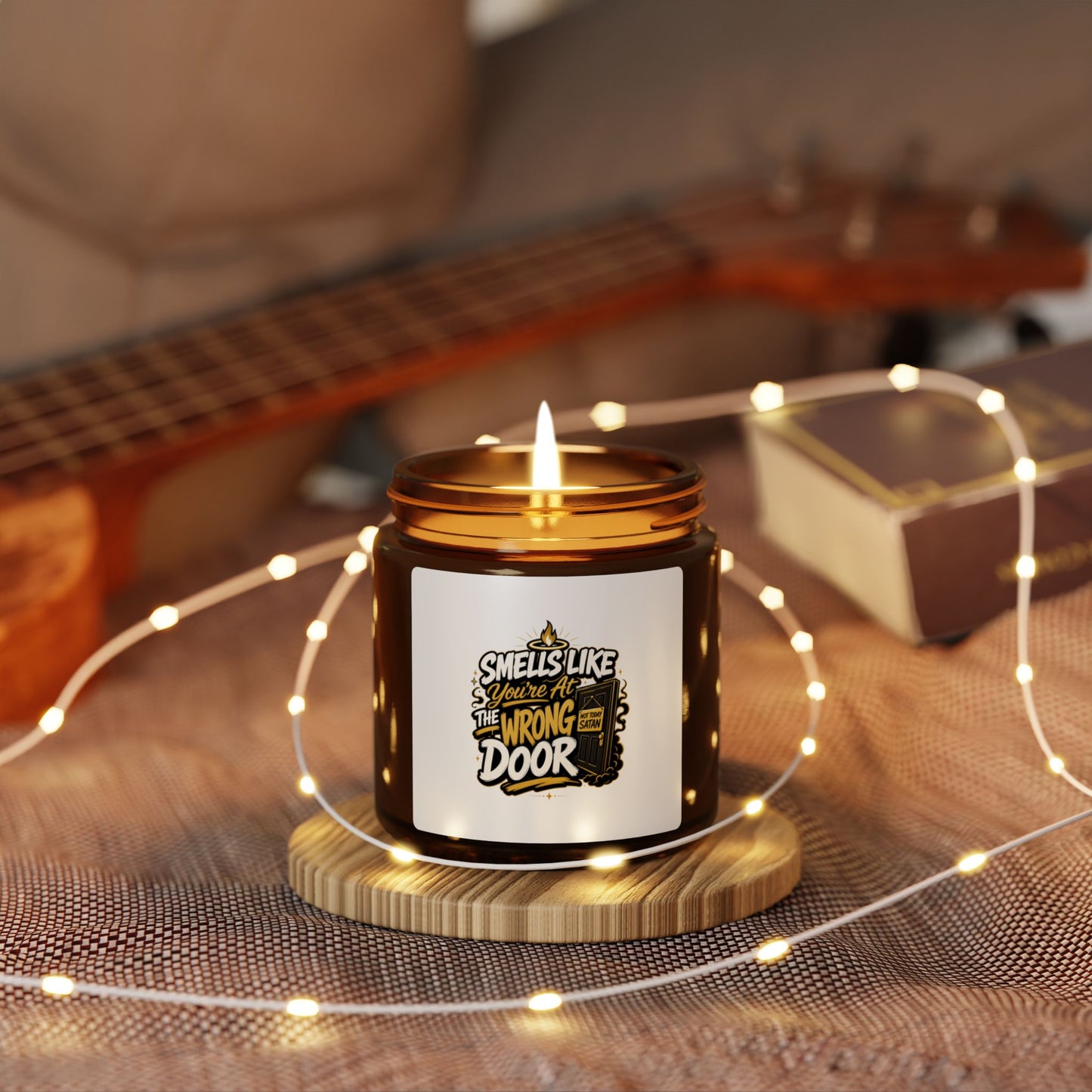 Scented Soy Candle — "Smells Like Someone Took the Wrong Door" Amber Jar