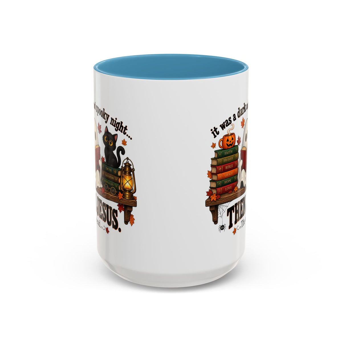 Halloween Christian Coffee Mug — “It Was a Dark and Spooky Night… Then Jesus” Accent Mug