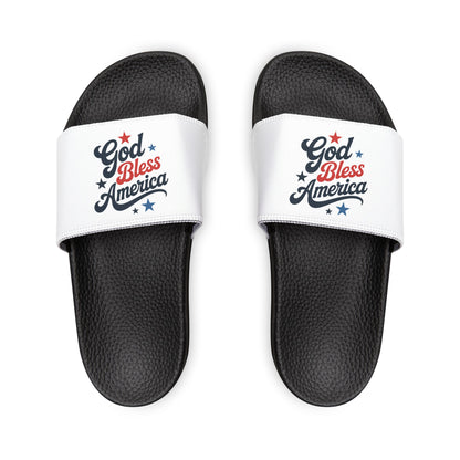 Youth Bless America Sandals, Removable-Strap Sandals for Kids, Summer Flip Flops, Patriotic Footwear, Memorial Day Slides