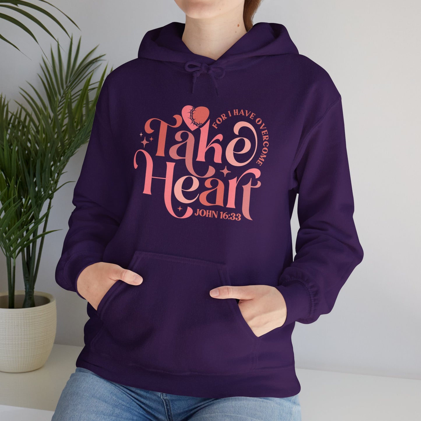 Take Heart For I Have Overcome Unisex Christian Hooded Pullover Sweatshirt