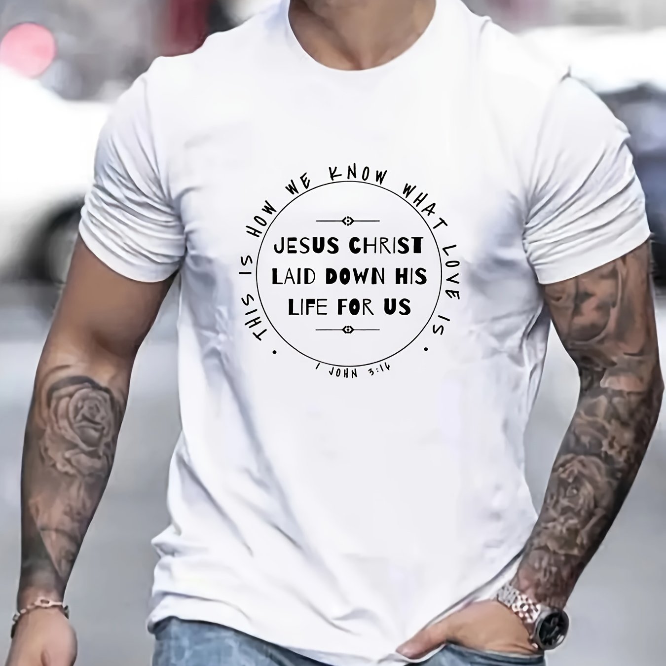 Jesus Laid Down His Life For Us Men's Christian T-shirt claimedbygoddesigns