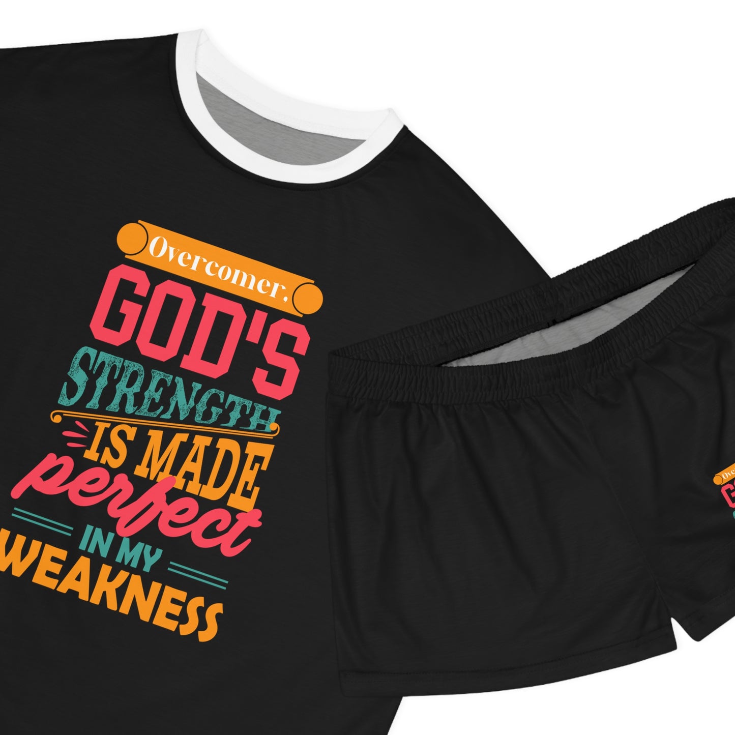 Overcomer God's Strength Is Made Perfect In My Weakness Women's Christian Short Pajama Set Printify