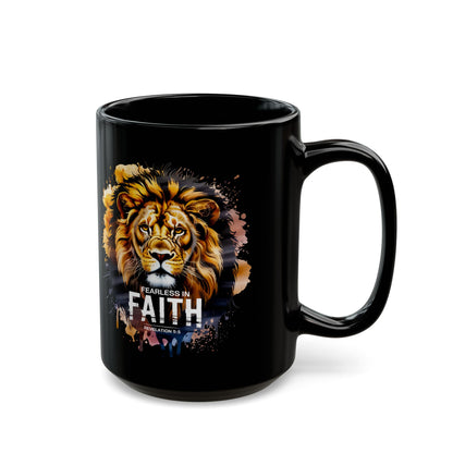 Fearless in Faith Lion Black Ceramic Mug - 11oz & 15oz - Inspirational Ceramic Coffee Cup
