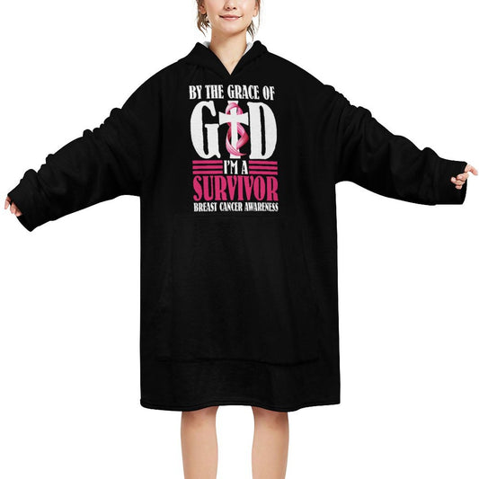 By The Grace Of God I'm A Survivor (Breast Cancer Awareness) Christian Wearable Oversized Sweater Blanket SALE-Personal Design