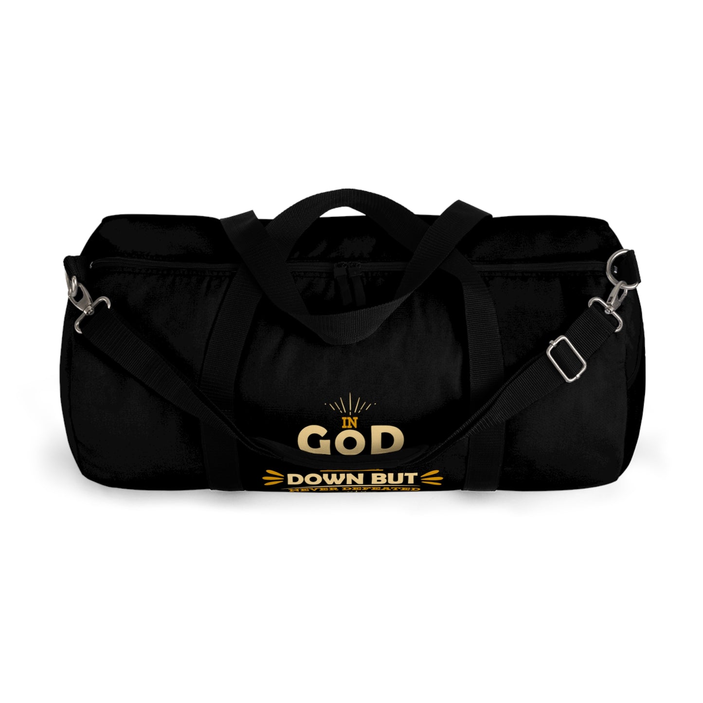 In God I Rise Down But Never Defeated Christian Duffel Bag Printify