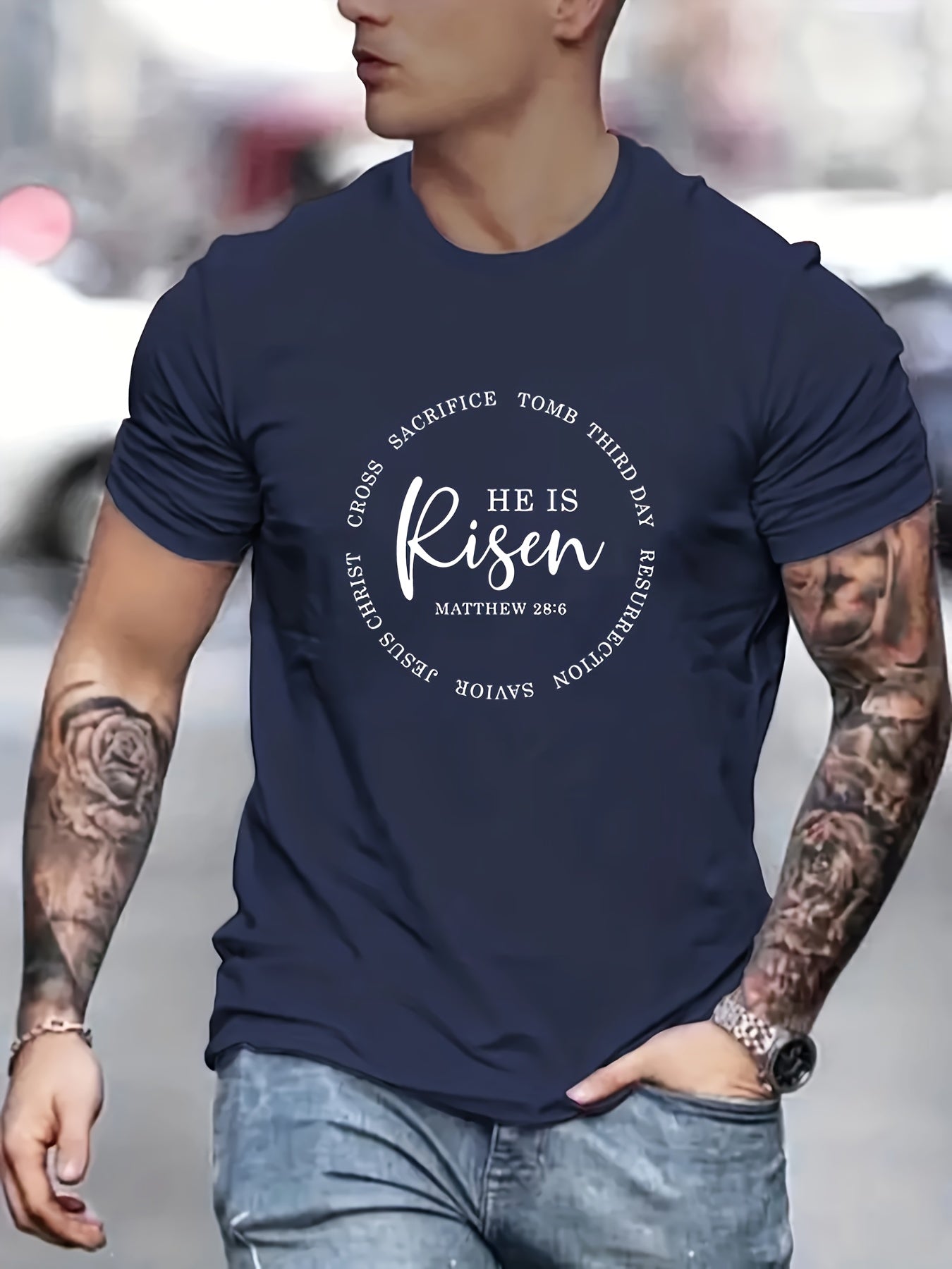 He Is Risen Men's Christian T-shirt claimedbygoddesigns