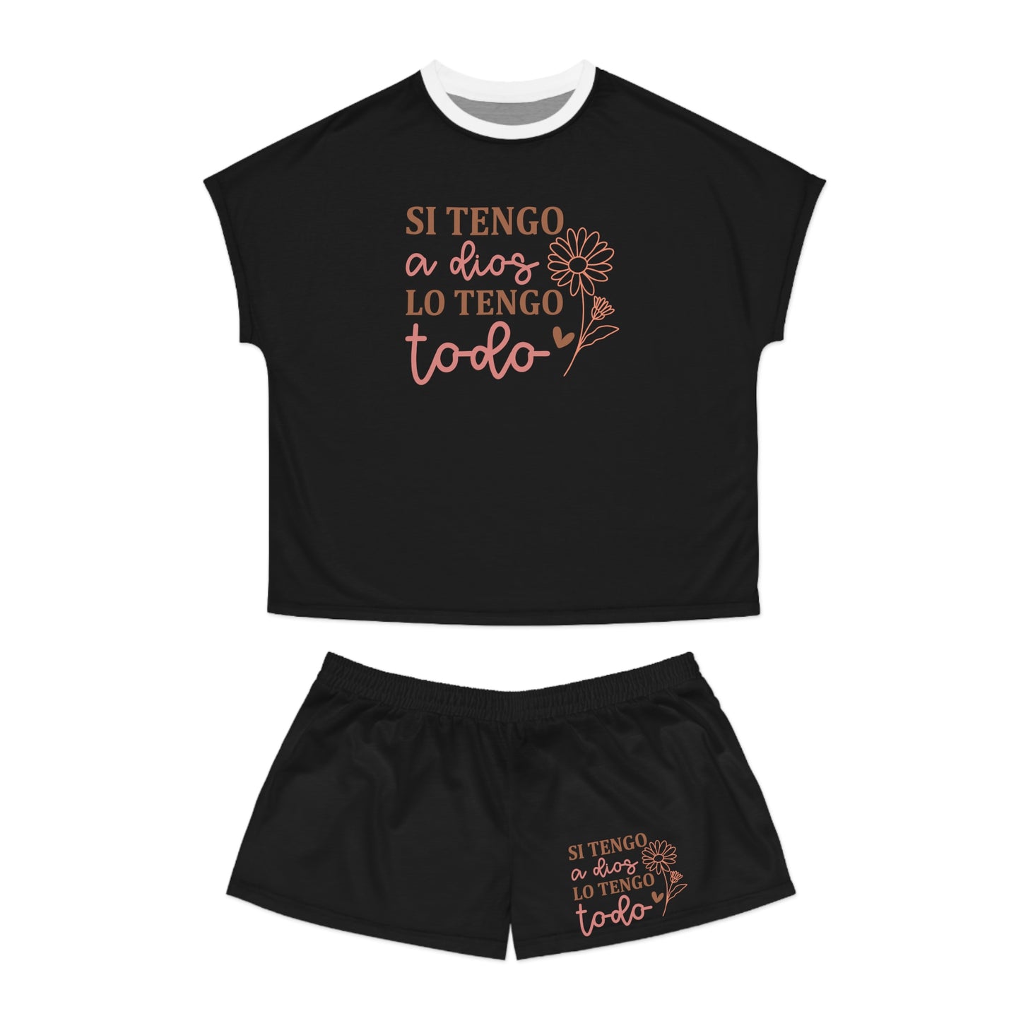 SI TENGO A DIOS LO TENGO TODO CHRISTIAN SPANISH WOMEN'S SHORT PAJAMAS SET Printify