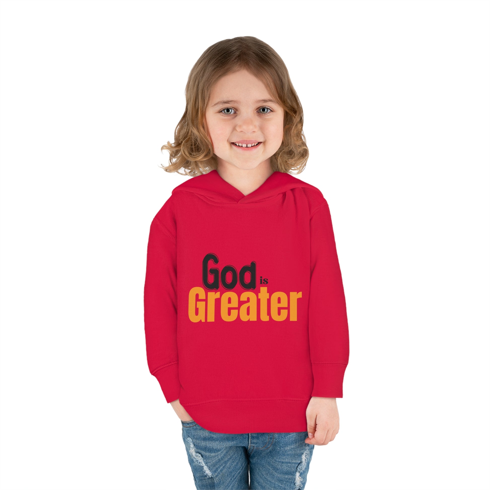 God Is Greater Christian Toddler Pullover Fleece Hoodie Printify