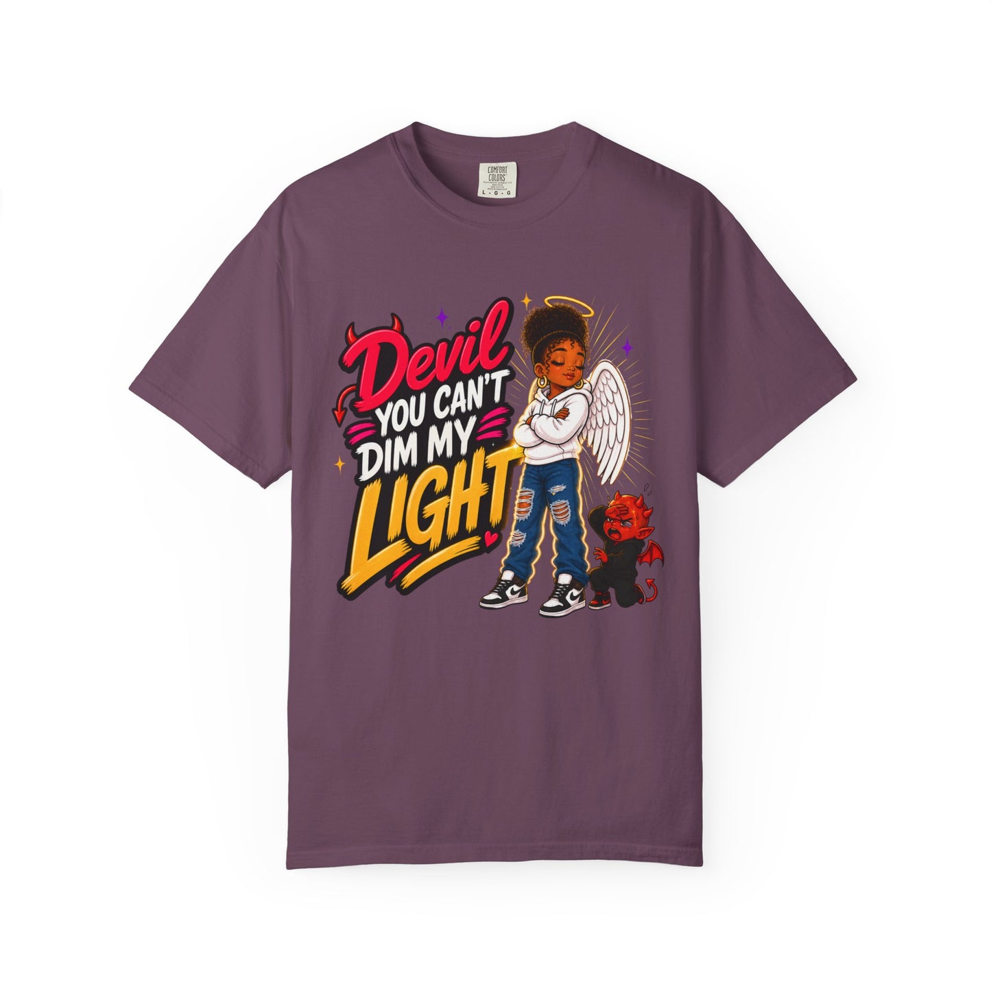 Devil You Can't Dim My Light T-Shirt — Afro Angel Graphic Tee