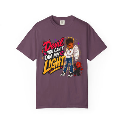 Devil You Can't Dim My Light T-Shirt — Afro Angel Graphic Tee