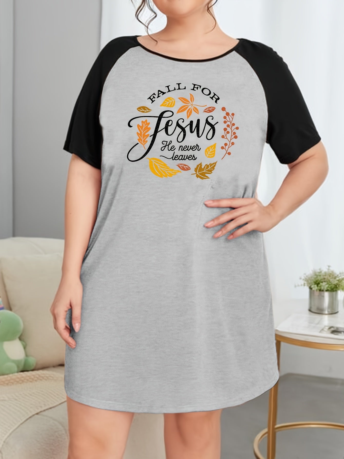 Fall For Jesus He Never Leaves Plus Size Women's Christian Pajamas claimedbygoddesigns