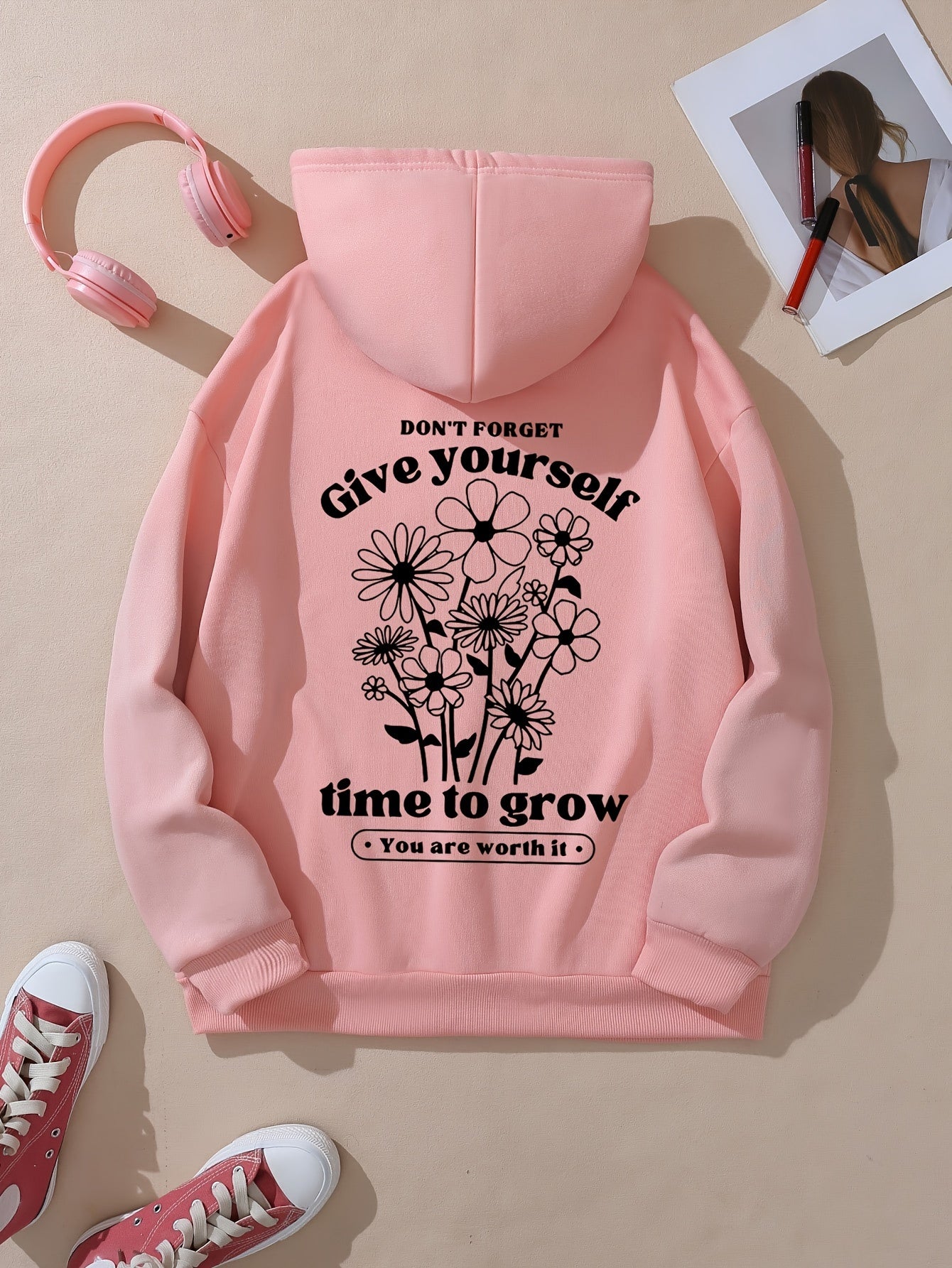 Give Yourself Time To Grow Women's Christian Pullover Hooded Sweatshirt claimedbygoddesigns