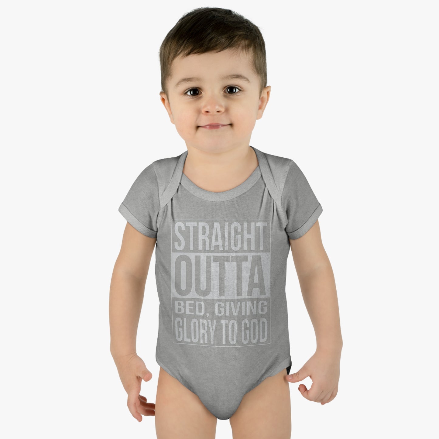 Straight Outta Bed Giving Glory To God Christian Baby Onesie Printify