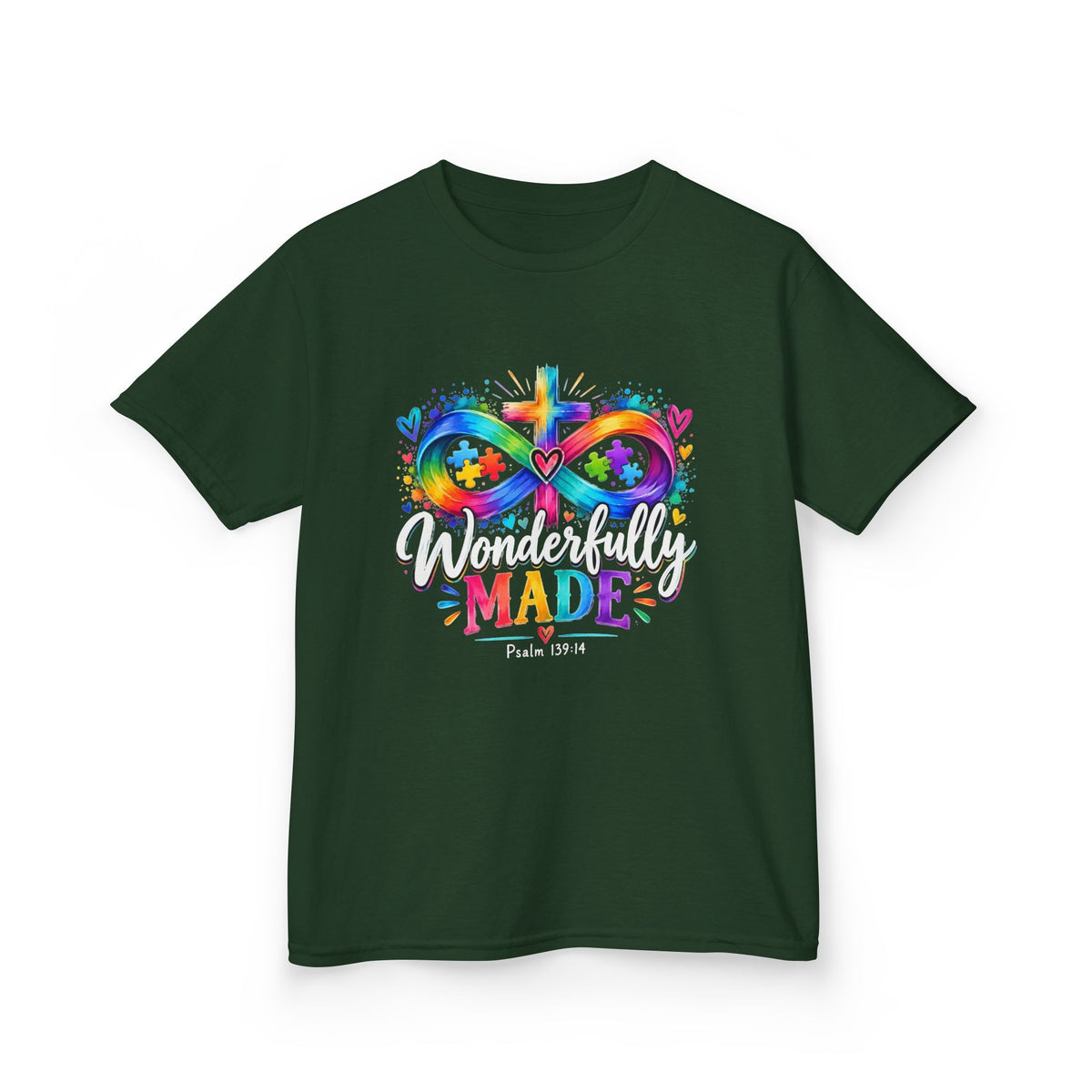Youth Autism Awareness T-Shirt — Rainbow Infinity Heart "You’re Proud, You’re Made" Graphic Tee