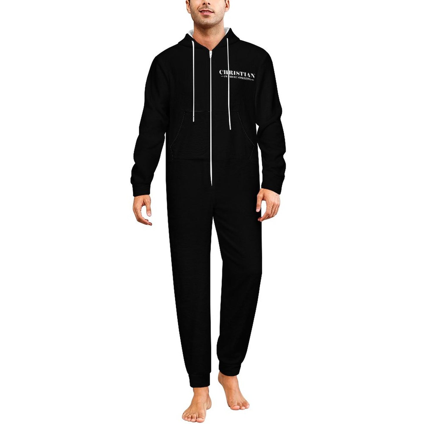 Christian Power Men's Christian Flannel Zip up Jumpsuit Pajamas