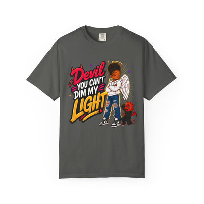 Devil You Can't Dim My Light T-Shirt — Afro Angel Graphic Tee