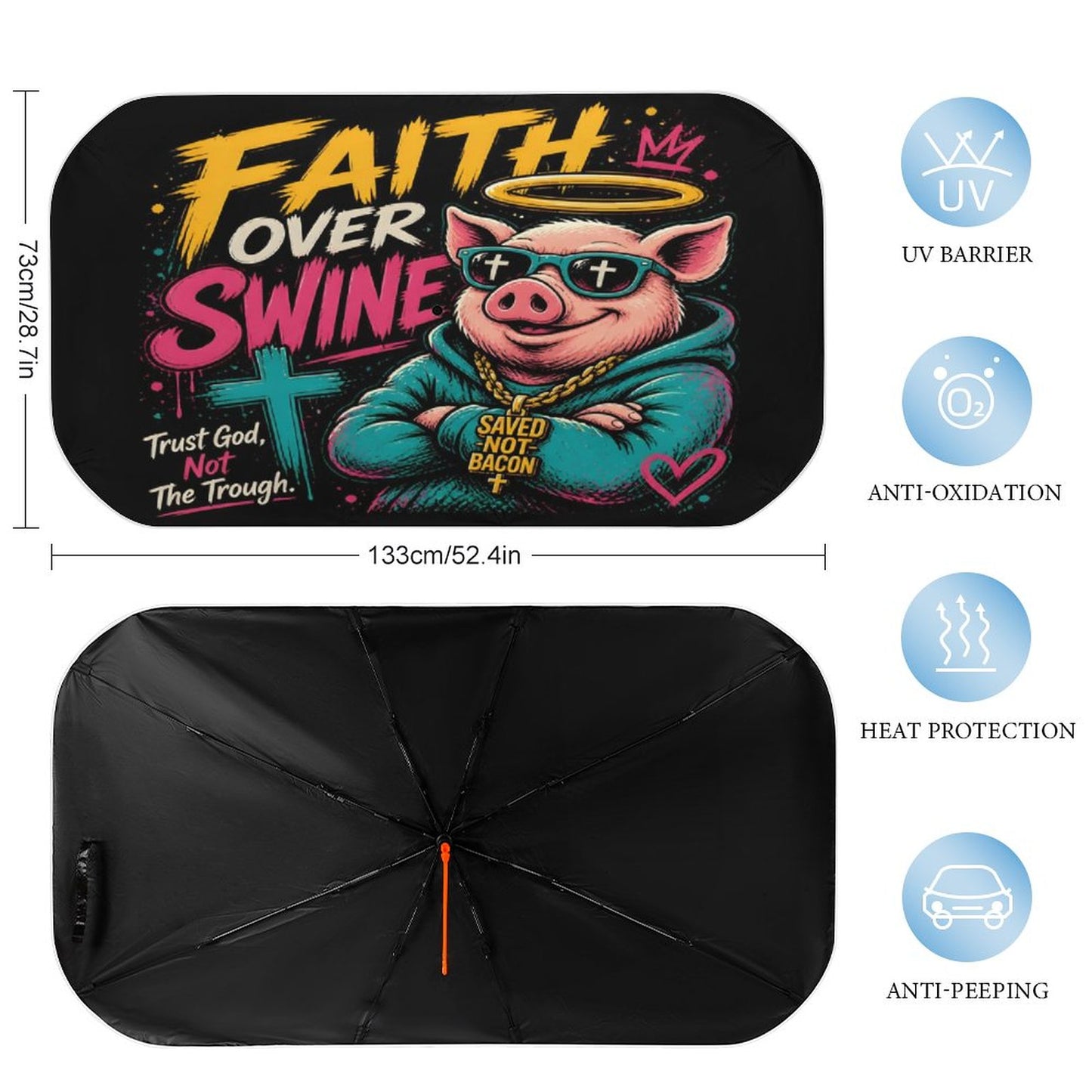 Faith Over Swine Christian Car Sunshade Umbrella - ClaimedbyGodDesigns